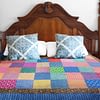 Country Patchwork Multi - Color FINISHED QUILT queen size scrap quilt - Image 3