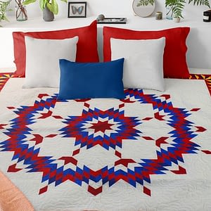 Patriotic Broken Star FINISHED QUILT * Intricate Quilting – Queen Size