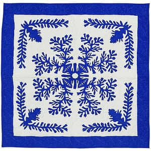 Blue & White Hawaiian design finished wall quilt – Hand applique w/ rod pocket