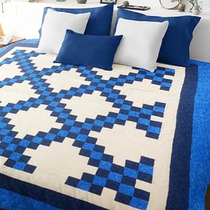 Blue and White Irish Chain patchwork FINISHED QUILT – Feather Quilting