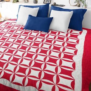 Red & White Patchwork Orange Peel FINISHED QUILT – Queen