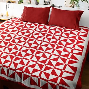 Red & White Churn Dash var. FINISHED QUILT – Intricate quilting