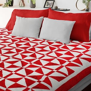 Red & White Churn Dash var. FINISHED QUILT – Intricate quilting – Queen size