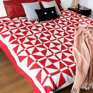 Red & White Churn Dash var. FINISHED QUILT – Intricate quilting