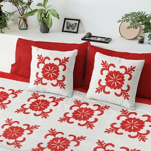 Elegant Hand Applique Red & White Sand Dollar FINISHED QUILT