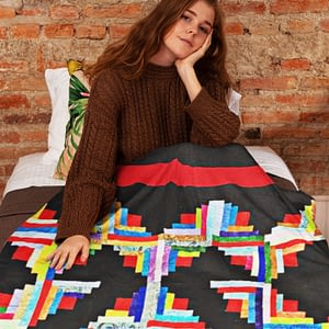 Multi color Patchwork Abstract style Log Cabin FINISHED QUILT – Masculing Look