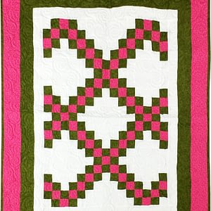 Pink & Green Double Irish Chain patchwork FINISHED lap or childs quilt