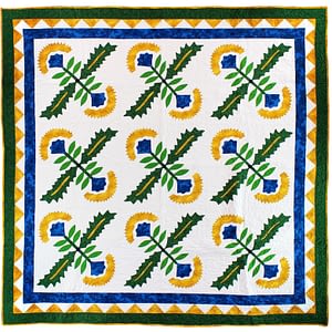 Hand Applique Cox Comb- Pristine antique look & feel – Very Crisp Finished Quilt