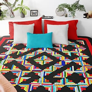 Multi color Patchwork Abstract style Log Cabin FINISHED QUILT – Masculing Look