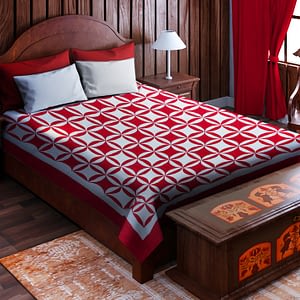 Red & White Patchwork Orange Peel FINISHED QUILT – Queen