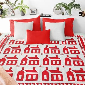 Red & White School House – Great Borders – FINISHED QUILT – Queen size