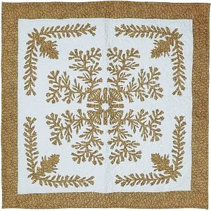 Tan & White Hawaiian design finished wall quilt – Hand applique w/ rod pocket