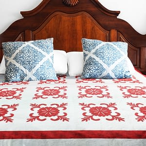 Elegant Hand Applique Red & White Sand Dollar FINISHED QUILT