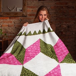 Pink & Green – Broken Star – Hand Applique borders – FINISHED QUILT