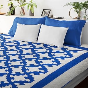 Patchwork Royal Blue Drunkards Path FINISHED QUILT – Queen Size