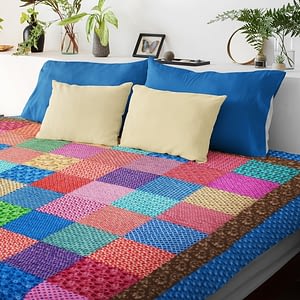 Country Patchwork Multi – Color FINISHED QUILT queen size scrap quilt