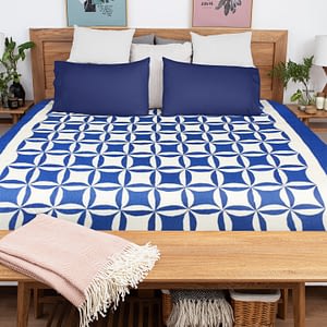 Blue & White Patchwork Orange Peel FINISHED QUILT – Queen