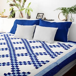Blue and White Double Irish Chain patchwork FINISHED QUILT – Feather Quilting