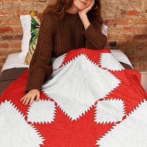 Red & White Feathered Edge Star- Bold Graphic look FINISHED QUILT