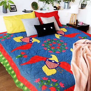 Very Unique Eagles & floral hand applique FINISHED QUILT – Joyful fun quilt