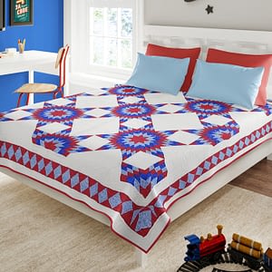 Queen size American made Star Field Patchwork – FINISHED QUILT – Incredible !