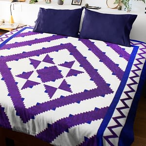 Patchwork Imperial Purple Log Cabin Star FINISHED QUILT – nice feather quilting