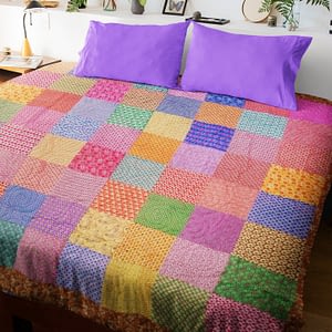 Country Patchwork Multi – Color FINISHED QUILT queen size scrap quilt