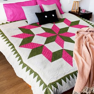 Pink & Green – Broken Star – Hand Applique borders – FINISHED QUILT