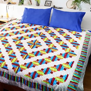 Elegant Log Cabin “Barn Rasing design” patchwork FINISHED QUILT – Scrap Quilt