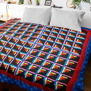 Multi Color Patchwork Sparkling Diamond Log Cabin FINISHED QUILT – Elegant