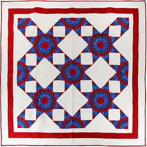 Star Patchwork Patriotic Colors FINISHED QUILT – Queen size – Feather quilting