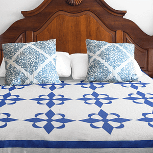 Hand Applique Blue and White Compass styled FINISHED QUILT