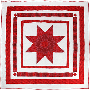 Red and White Lone Star Patchwork FINISHED QUILT -Masculine Queen Size – Strip Borders