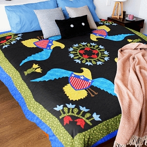 Patriotic Eagles & Eloral hand applique FINISHED QUILT – Joyful fun Queen quilt