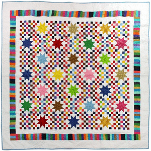 Multi Color Triple Double Irish Chain w/ Stars FINISHED QUILT – Queen