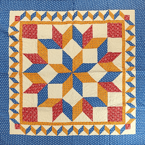 Multi Colors – Broken Star with Hand Applique borders – FINISHED QUILT – Queen