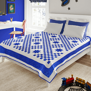 Double Irish Chain with Ohio Stars FINISHED QUILT – Blue & White Queen size