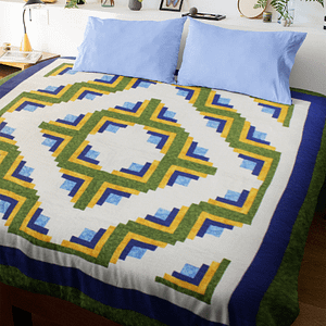 Green & Yellow Log Cabin Barn Raising FINISHED Quilt – Masculine Look