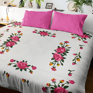 Hand Applique Rose Medallion FINISHED QUILT – Great vintage look – Queen size