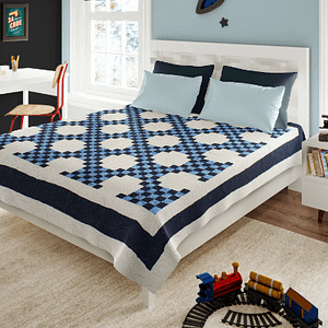 Blue and White Irish Chain patchwork FINISHED QUILT – Queen size