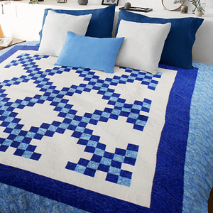 Blue and White Irish Chain patchwork FINISHED QUILT Large queen size