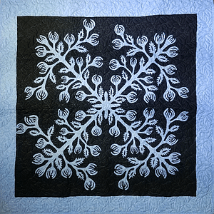 Black & Blue Hawaiian design finished wall quilt – Hand applique w/ rod pocket