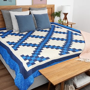 Blue and White Irish Chain patchwork FINISHED QUILT – Feather Quilting