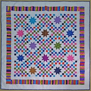 Triple Double Irish Chain w/ Stars FINISHED QUILT – Multi Color Queen