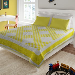 Triple Irish Chain, Yellow & White patchwork FINISHED QUILT Large queen size