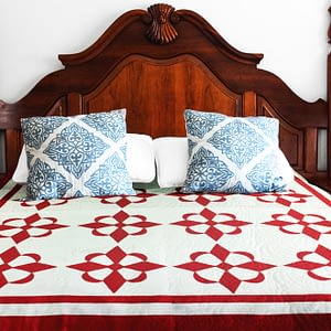 Hand Applique Red and White Compass styled FINISHED QUILT