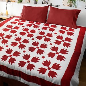 Red & White Bear Paw FINISHED QUILT – Great Bold Graphics – Queen size