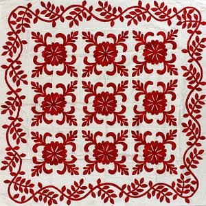 Red & White Hand Applique Sand Dollar QUILT TOP – Incredible vine border finish