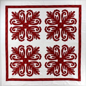 Red & White Hawaiian design QUILT TOP – All Hand Applique work ! – Very Nice