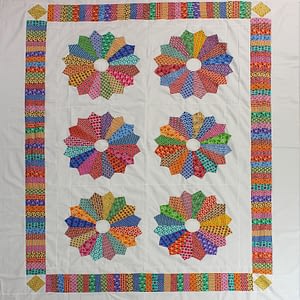 Multi Color Dresden Plate Quilt Top – Bold design, Twin size, Hand Applique